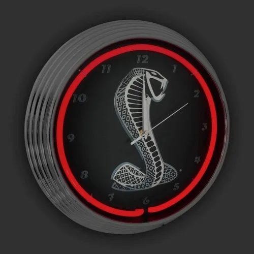 Vista 3 de Blue Oval Industries Mustang Cobra - Reloj de pared de neón rojo, 15 pulgadas