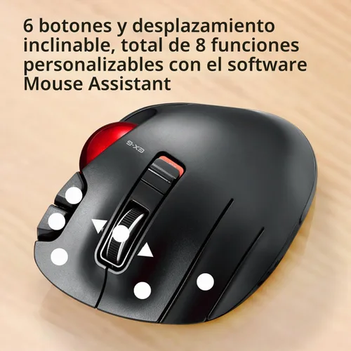 Vista 5 de ELECOM EX-G Ratón de Trackball para zurdos, inalámbrico USB de 2.4 GHz, ergonómico, control de pulgar, bola de rodillo de seguimiento, 6 botones