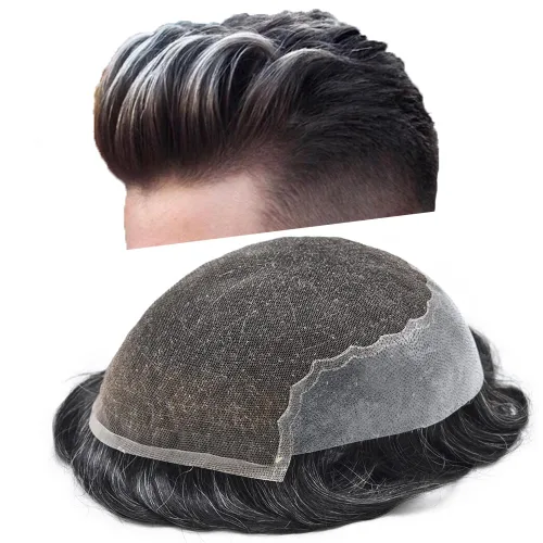 Vista 47 de Mens Toupee Human Hair Replacement System Swiss Lace Toupee For Men Hair Piece Protesis Capilar Mens Hairpiece 5X7#1 Jet Black 120% Density
