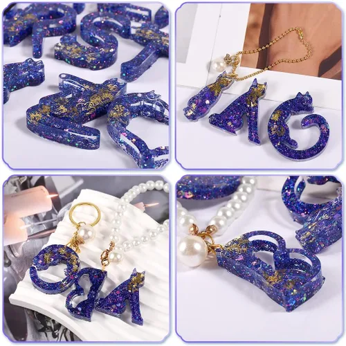 Vista 5 de iSuperb Moldes de resina del alfabeto, moldes de silicona para gatos, moldes de epoxi para manualidades, para joyería, collares, aretes, juego