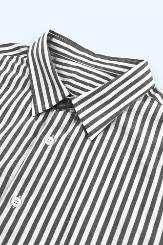 Vista 7 de JMIERR Camisas de algodón para hombre, camisa de vestir a rayas con botones y manga larga