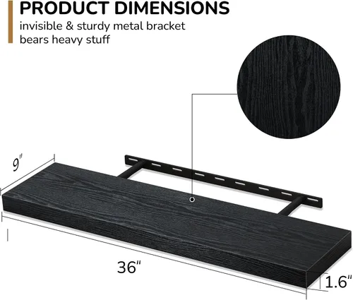 Vista 3 de Fun Memories Estantes flotantes – Estante de pared de 9.3 pulgadas de profundidad para decoración y almacenamiento – Estantería de exhibición