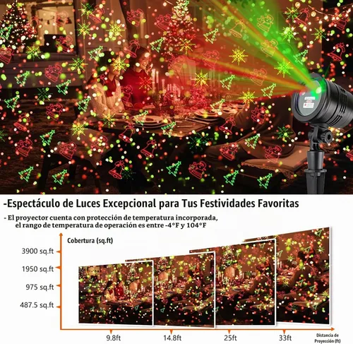 Vista 3 de Proyector de luces láser de Navidad para exteriores: impermeable al aire libre decoraciones de Navidad luz láser, luces de Navidad de proyección
