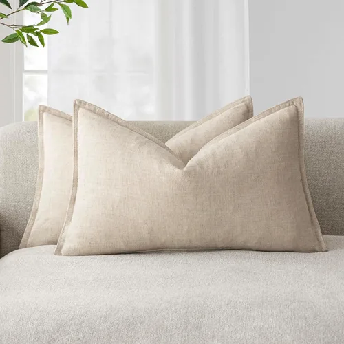 Vista 56 de Foindtower Juego de 2, Fundas Decorativas de Almohada de Lino Sólido Suaves Fundas de Cojín Europeo de Acento Estilo Granja Neutral para Silla Sofá