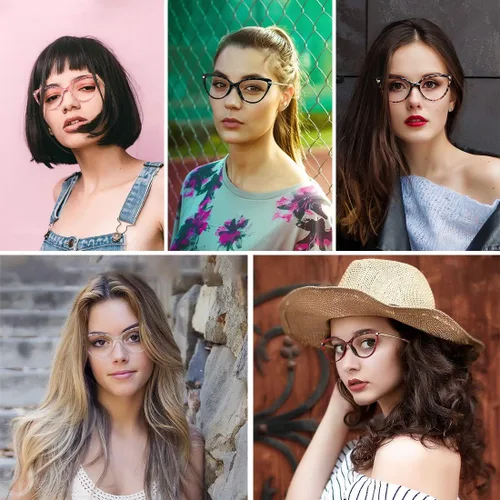Vista 7 de WOWSUN Montura de lentes de ojo de gato de cristal sexy para mujer, sin receta, marco de anteojos falsos con lente transparente
