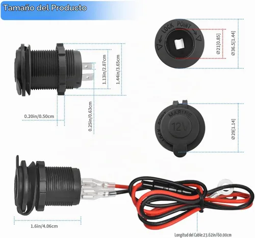 Vista 3 de Enchufe de encendedor de cigarrillos de automóvil de 12 V, impermeable y a prueba de polvo, para automóvil, camión, motocicleta, barcos, cuatrimoto