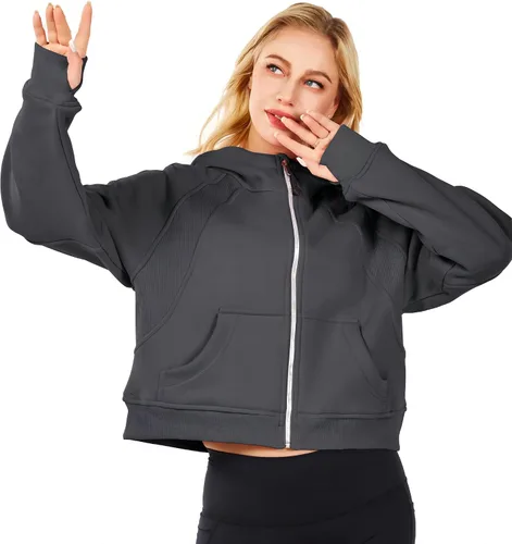 Vista 5 de Sudaderas con capucha de entrenamiento para mujer, sudadera con forro polar con media cremallera, sudadera alegre y brillante