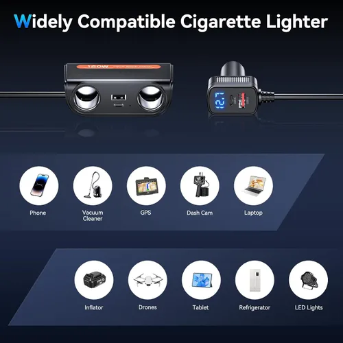 Vista 6 de ELECTOP - Divisor de encendedor de cigarrillos 7 en 1, enchufe de 24/12 V, adaptador de corriente para encendedor de cigarrillos de automóvil