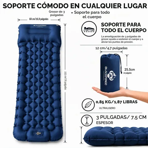 Vista 2 de Colchoneta de dormir para camping, ultraligera con almohada con bomba de pie incorporada, almohadillas inflables compactas para acampar, mochileros