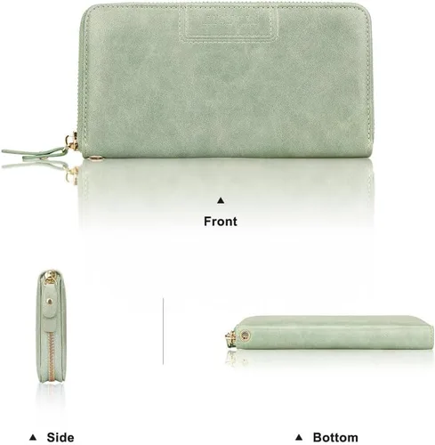 Vista 4 de FT FUNTOR Cartera de pulsera para mujer, cartera de piel sintética vegana con cremallera alrededor del teléfono, tarjetero organizador