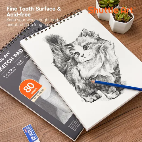 Vista 5 de Shuttle Art Kit de dibujo y bloc de bocetos, juego de 123 lápices de arte + 160 hojas de bloc de bocetos