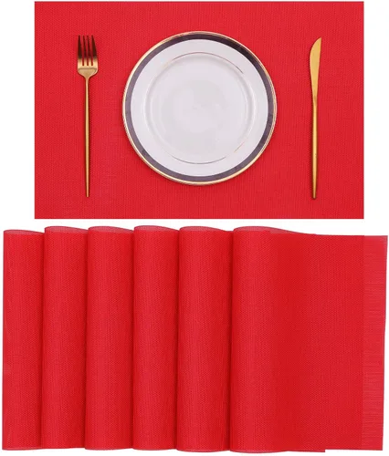 Vista 61 de SHACOS Beige Woven Placemats Set of 4 Place Mats Indoor Outdoor