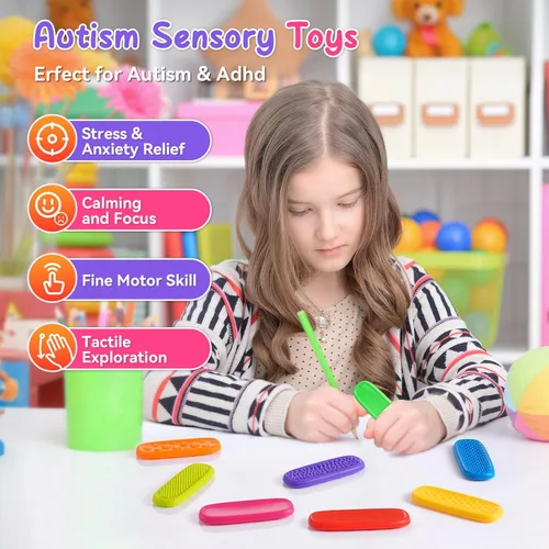 Vista 3 de Juguetes sensoriales antiestrés para niños y adultos, paquete de 8 tiras sensoriales para autismo, TDAH y artículos de alivio de ansiedad