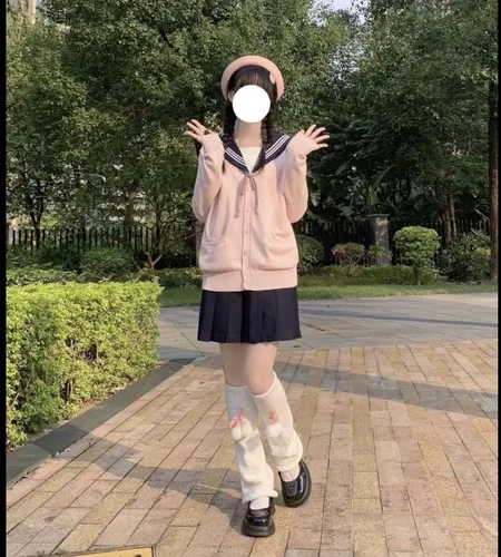 Vista 4 de Funipunk Calentadores de piernas de invierno Kawaii de punto lindo subcultura media manga pie pierna calcetines calientes mujeres JK unform y2k
