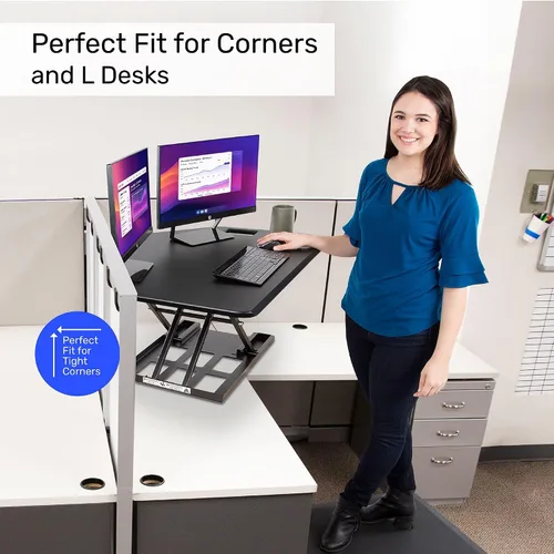 Vista 3 de X-Elite Pro - Convertidor de escritorio de esquina de 40 pulgadas con elevación neumática, elevador ajustable para sentarse a pie, escritorios