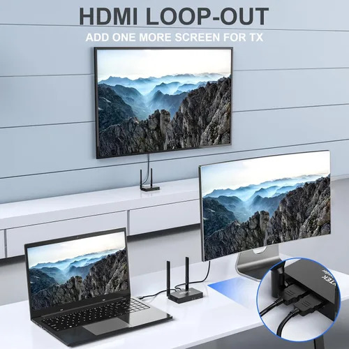 Vista 3 de Transmisor y receptor HDMI inalámbrico 4K: 1640FT/500M Rango, Plug & Play, 1080P Salida HD Extensor inalámbrico HDMI Soporte 2.4/5GHz