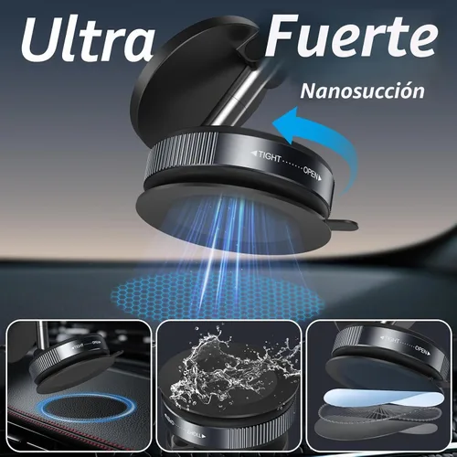 Vista 3 de Soporte magnético de teléfono al vacío para tu auto ajustable de 360° de 96 libras con ventosa ultra soporte para teléfono celular MagSafe