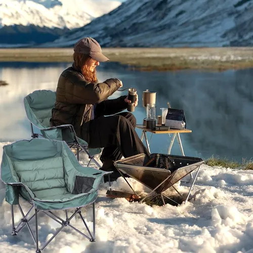 Vista 6 de Silla de campamento con calefacción, sillas de campamento con calefacción para adultos, silla de campamento de gran tamaño, silla acolchada XL