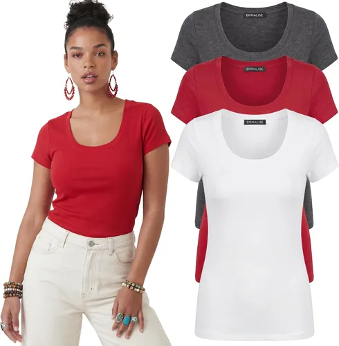 Vista 112 de Emmalise - Camiseta de manga corta para mujer, cuello redondo, estilo básico, pack de valor, tallas junior y grandes
