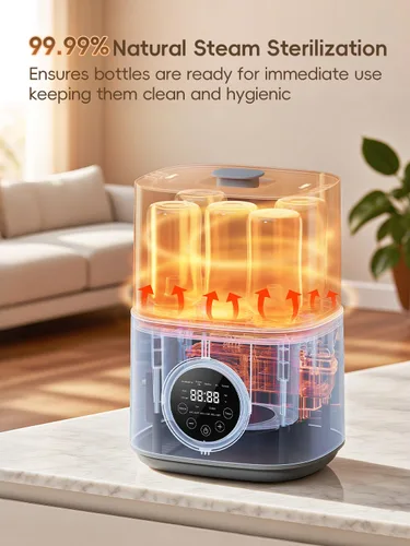 Vista 3 de Feilizbebe Esterilizador y Secador de Biberones Eléctrico de Vapor y Calentador, Almacenamiento de Biberones Estéril / Calentador de Biberones