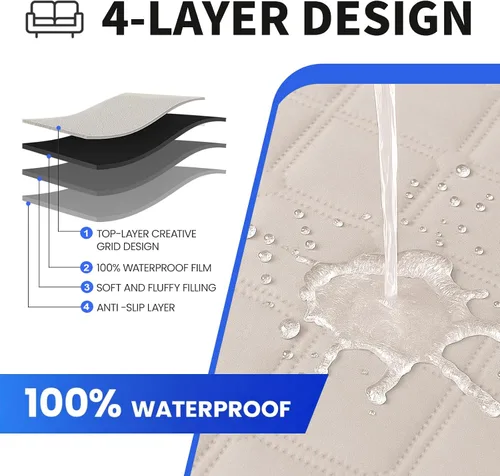 Vista 5 de XINEAGE Funda impermeable para sillón, funda para sofá de 1 plaza con correas elásticas y bolsillos, triple protección antideslizante, lavable