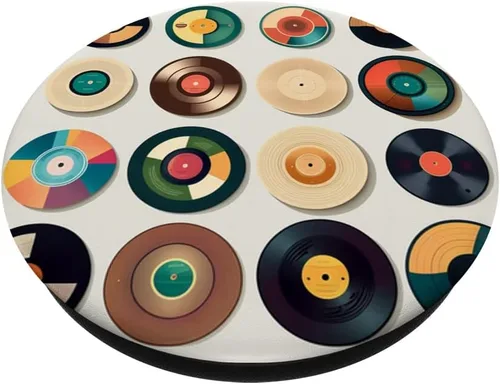 Vista 2 de Discos de vinilo vintage LP para fanáticos de la música retro, PopSockets intercambiables PopGrip