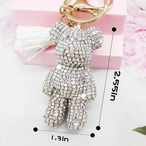 Vista 2 de Llavero de oso de peluche, lindo oso de peluche, accesorios de automóvil, llaveros de diamantes de imitación de moda para mujeres y niñas, Varios