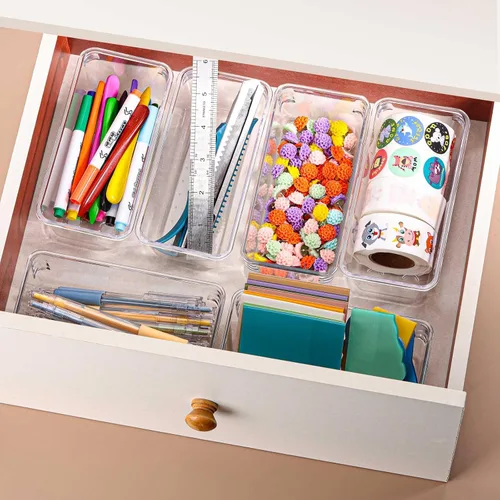 Vista 4 de 6 bandejas organizadoras de cajones de plástico transparente de 6 x 3 pulgadas con 25 almohadillas antideslizantes para maquillaje, joyas