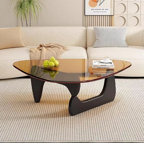 Vista 7 de Mesa de centro moderna de cristal, mesa de centro pequeña de mediados de siglo, mesa de centro para sala de estar, adecuada para dormitorio, sala