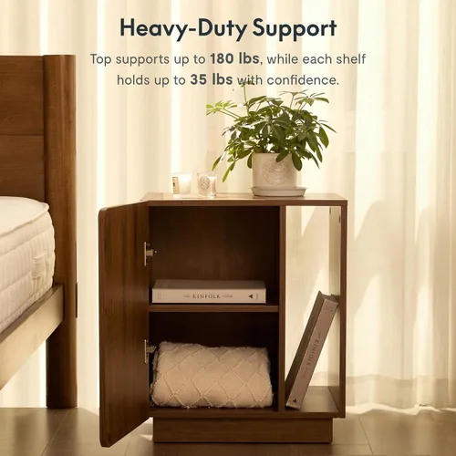 Vista 7 de FLEXISPOT Mid-Century Modern Nightstand with Charging Station, Walnut, Left