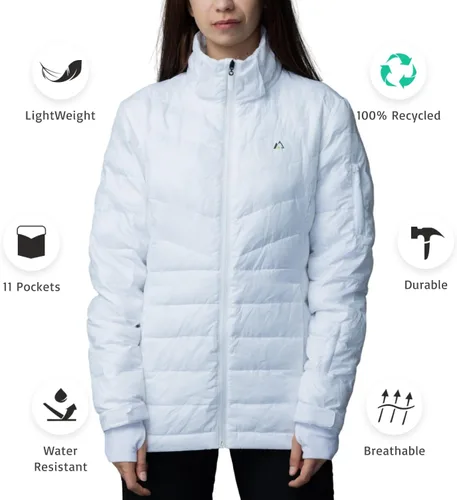 Vista 11 de Apricoat EcoDown Jacket - Chaqueta acolchada con capucha ligera y resistente al agua - Abrigo de invierno resistente al viento con aislamiento