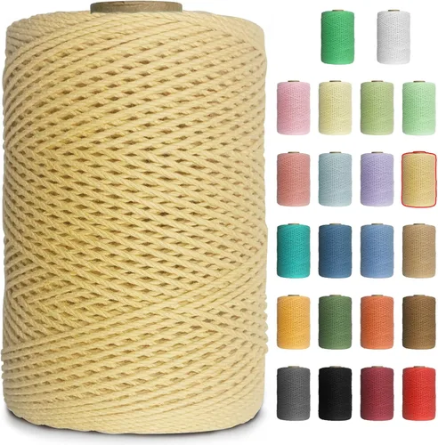 Vista 19 de Cuerda de macramé de colores de 0.039 in, cuerda de algodón de 656 pies, 3 hebras trenzadas, cuerda de algodón colorido para manualidades