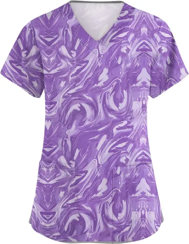 Vista 28 de Camisetas de uniforme médico de Navidad para mujer, talla grande, estampado ##896-Multicolor