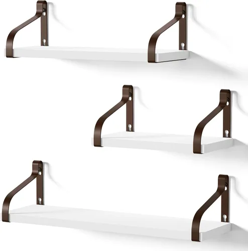 Vista 11 de Love-KANKEI Estantes flotantes montados en la pared de madera rústica, juego de 3 estantes para dormitorio, sala de estar, baño, cocina, color negro