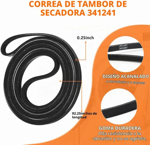 Vista 3 de 341241 691366 Kit de correa y polea de tambor para secadora compatible con Whirlpool, Kenmore - Reemplaza a AP2946843, W10131364