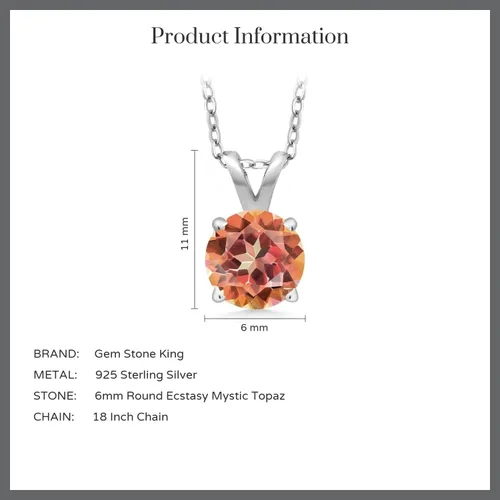 Vista 10 de Gem Stone King Collar con colgante solitario de plata de ley 925 de 0.236 in con piedra natal redonda Collar de 4 puntas para mujer Con cadena