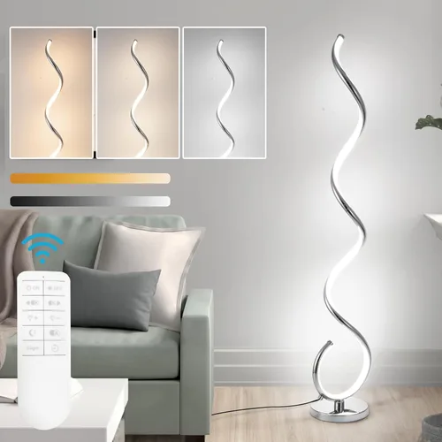 Vista 5 de EIDISUNY Lámpara de pie moderna para sala de estar, lámparas de pie LED en espiral de 3 colores con control remoto e interruptor de pie, lámpara