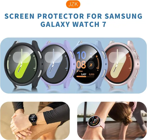 Vista 7 de JZK Juego de 6+6 fundas para Samsung Galaxy Watch 6 de 40 mm, protector de pantalla de PC duro impermeable + parachoques delgado de vidrio templado