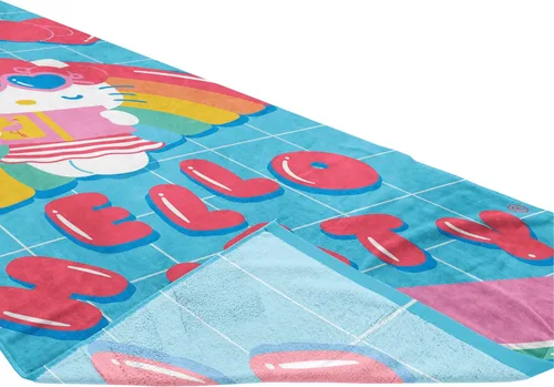Vista 5 de Jay Franco Hello Kitty Rainbow - Toalla de playa para piscina y baño, súper suave y absorbente, 100% algodón, mide 28 x 58 pulgadas Azul - Hello