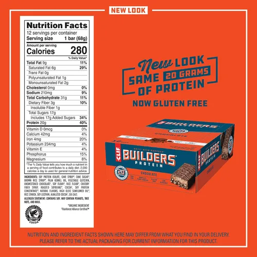 Vista 7 de CLIF BUILDERS - Barras de proteínas - Chocolate - 12 unidades + CLIF Builders - Barras de proteínas - Vainilla - 12