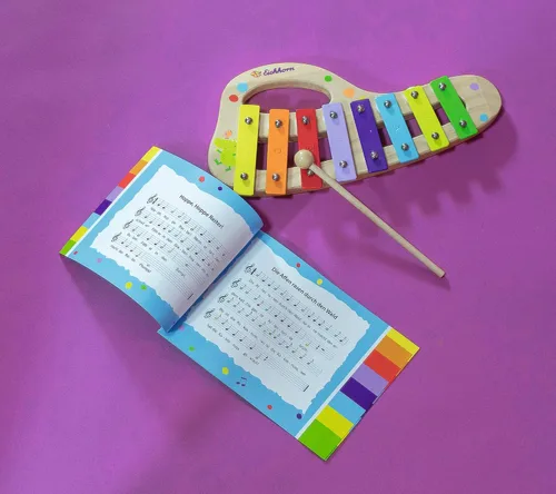 Vista 2 de Eichhorn 100003482 Musik xylophon aus Holz - Escala colorida con 8 tonos, incluye 1 Clapper y cancionero con cinco canciones para repetir, 3 piezas