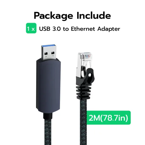 Vista 8 de Mcbazel Cable USB a Ethernet de 6.6 pies, USB 3.0 A a RJ45 macho de nailon, red LAN Gigabit conectada directamente, compatible con laptop, PC