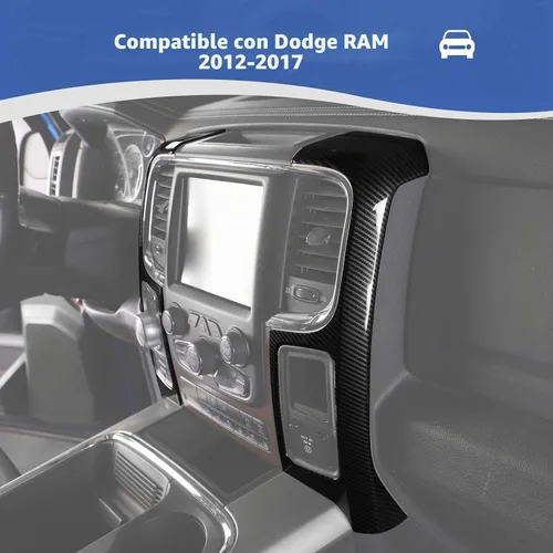 Vista 4 de RT-TCZ Para RAM Fibra de Carbono Consola Central Tablero Aire AC Ventilaciones Trim Cubierta para Dodge RAM 2012-2017 ABS Accesorios Interior 2 unids