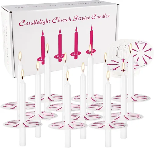 Vista 5 de 100 velas de iglesia con protectores de goteo para servicio devocional de vigilia a la luz de las velas, caja de 100 velas, blancas sin aroma de 5