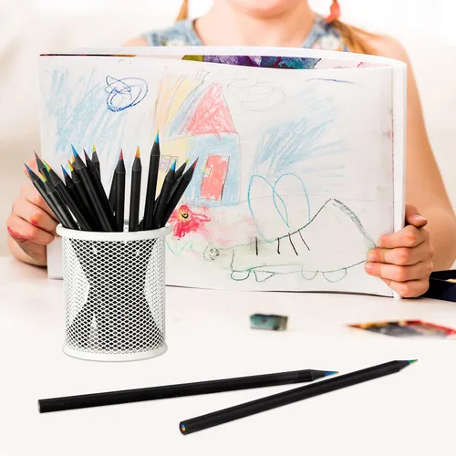 Vista 7 de Teling 100 lápices de arcoíris para niños, 7 en 1, lápices multicolor de madera negra arcoíris a granel, suministros de arte para la escuela, aula
