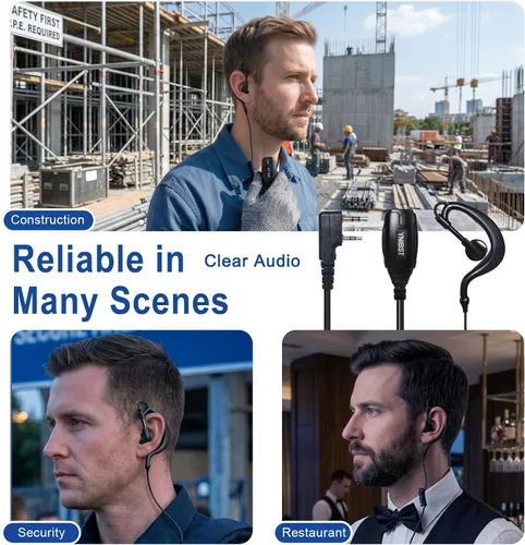 Vista 6 de Walkie Talkie Auricular con micrófono PTT 2-Pin G-forma de auriculares de seguridad