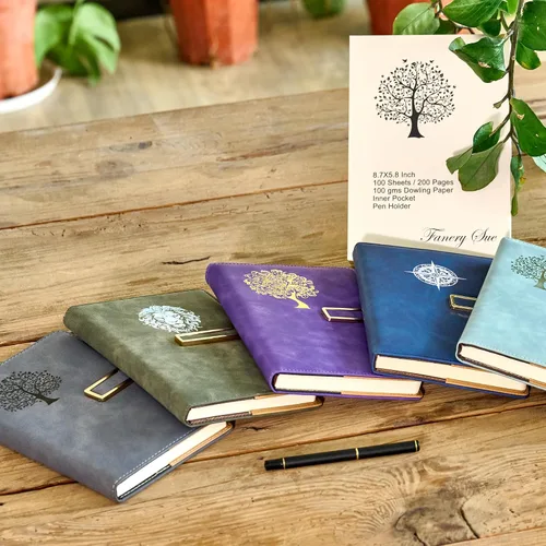 Vista 6 de Fanery sue Tree of Life - Diario de escritura recargable para mujeres y hombres, cuaderno de tapa dura de piel sintética, A5, rayado universitario
