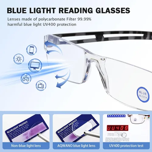 Vista 6 de AQWANO 5 Pack Rimless Reading Glasses Women Men Blue Light Block, Lightweight Clear Frames Computer Readers Anti Glare