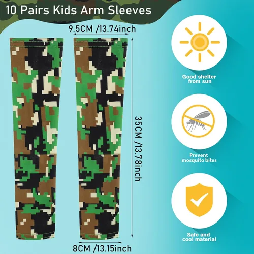 Vista 3 de Xuhal 10 Pairs Arm Sleeves for Kids Baseball UV Sun Protection Cooling Arm Sleeves Boys Football Basketball