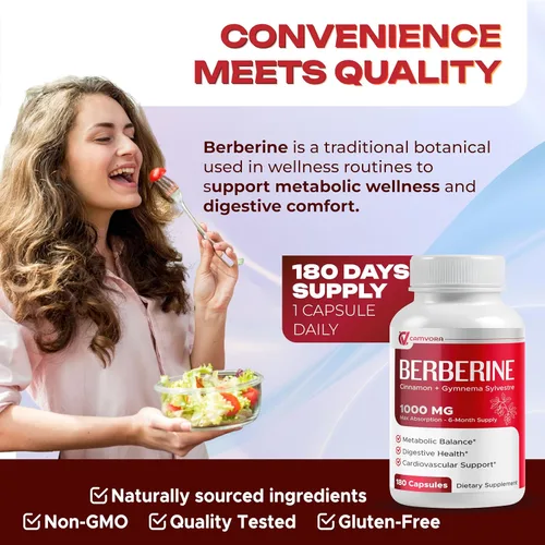 Vista 6 de Berberina 1000mg liposomal – 180 cápsulas Canela y Gymnema Máxima absorción para apoyo metabólico, digestivo y cardíaco – Fabricado en Estados